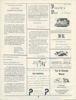 Gay Liberation Front Statement of Purpose in The Prodigal, 1970