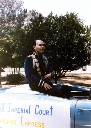 Nicole Murray-Ramirez on the Imperial Court float, 1985